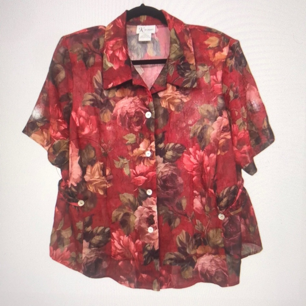 A. Byer Red Floral Button Down Shirt